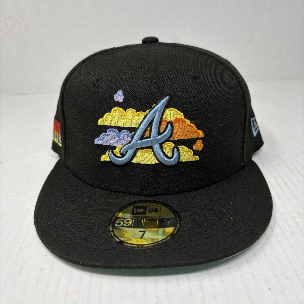 New Era Atlanta Braves Cloud 9 Fitted Size 7 59Fifty Rare Black W/Blue Logo